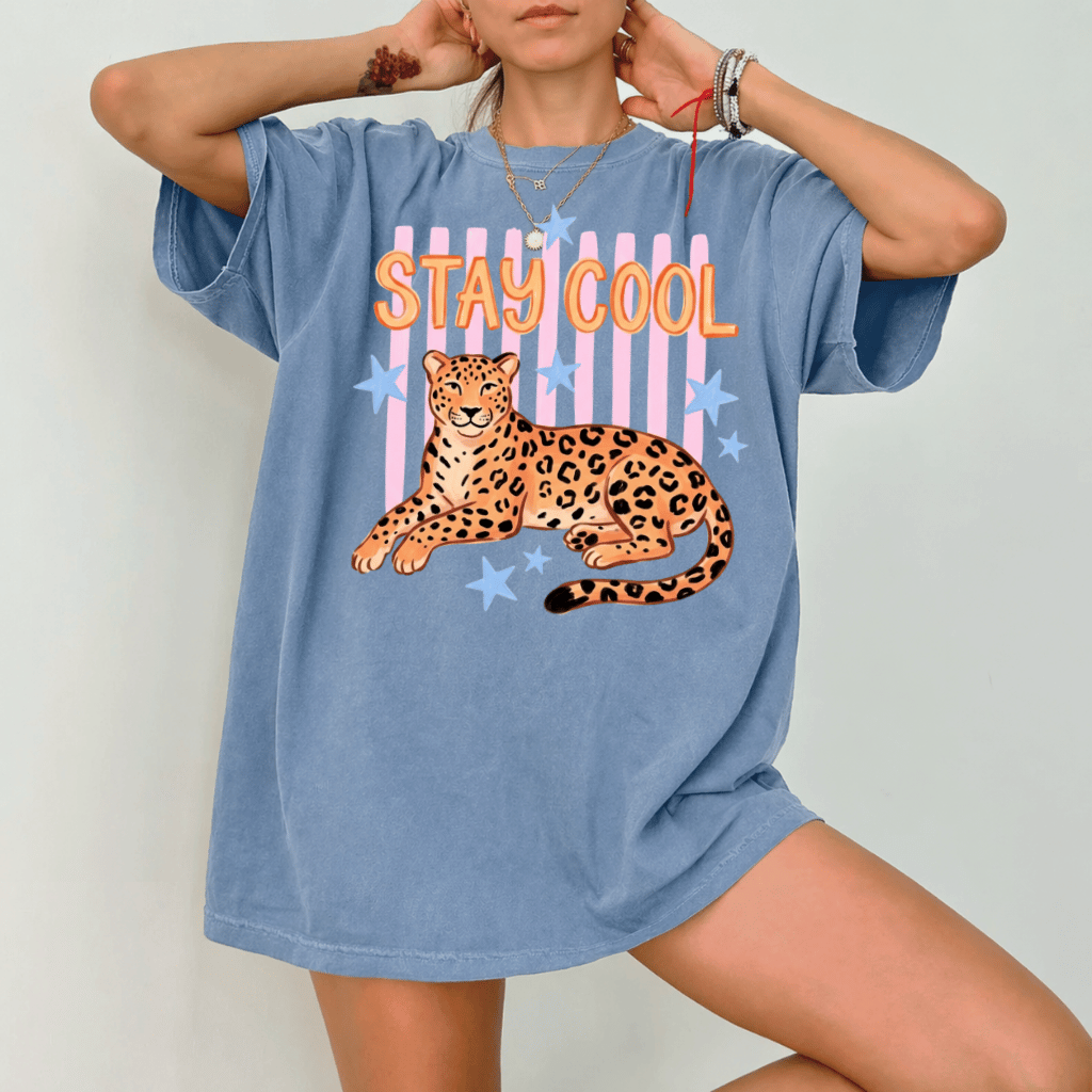 Stay Cool Leopard Comfort Colors T-Shirt – Cute Summer Vacation Gift for Women and Girls, Preppy Summer - back view